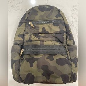 Sondra Roberts squared nylon camouflage backpack.